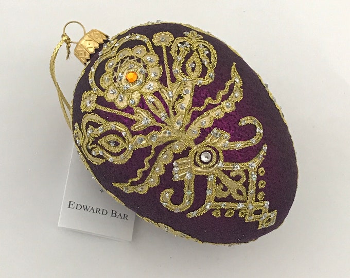 Purple Egg, Parzenica Goralska, Glass Christmas Tree Ornament, With Swarovski Crystals, Handmade in Poland,