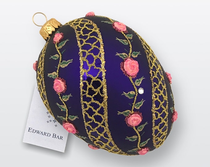 Violet Egg, Spiral Rose, Glass Christmas Tree Ornament, Handmade with Swarovski Crystals, Handmade in Poland