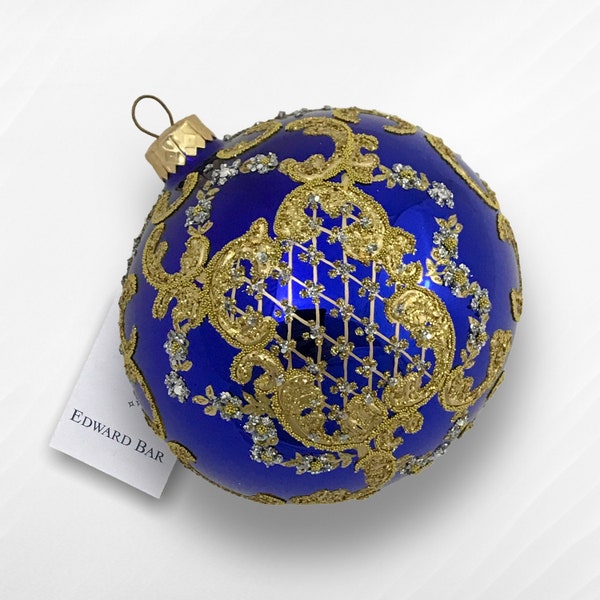 Sapphire Glossy Ball, Ornamental, Glass Ornament, Glass Christmas Tree Decorations, Hand-Blown Glass, Modern Christmas Tree Ornaments