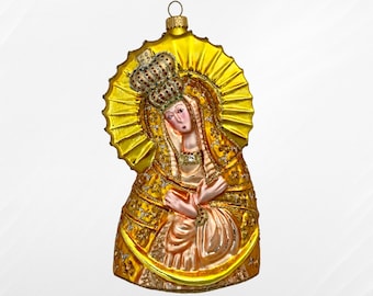 Gold Our Lady of Ostrabrama, Religious Christmas Tree Decoration, Religious Baubles for Christmas, Mary Ornament, Old World Christmas