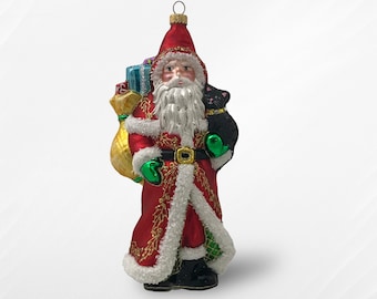 Santa Claus with Cat, Santa Claus in a Red Coat with Gifts, Santa with Gifts Santa Ornament, Father Christmas Hanging Ornament