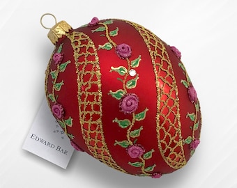 Spiral Rose, Christmas bauble, hand-blown glass ornament, Christmas decorations, Tsarist egg, Easter egg, Fabergé-style egg