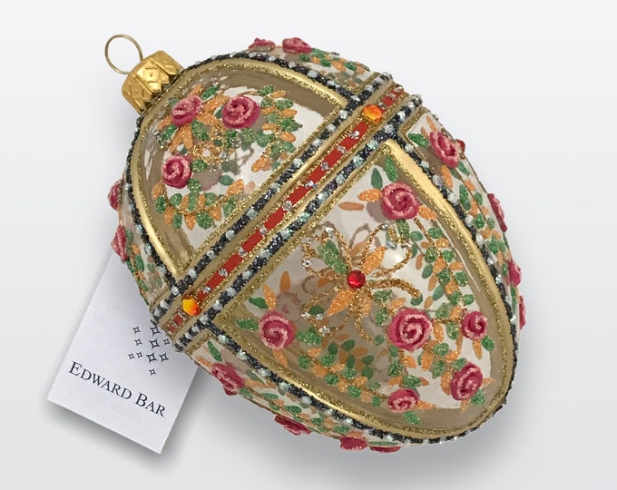 Transparent Egg, Gatchina Palace, Glass Christmas Tree Ornaments, Eggs Faberge Style, Swarovski Crystals, Royal Gift, Handmade in Poland