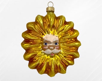 Santa Claus Sun Head, Glass Christmas tree ornaments, Traditional Polish handmade glass, Blown glass Christmas ornament