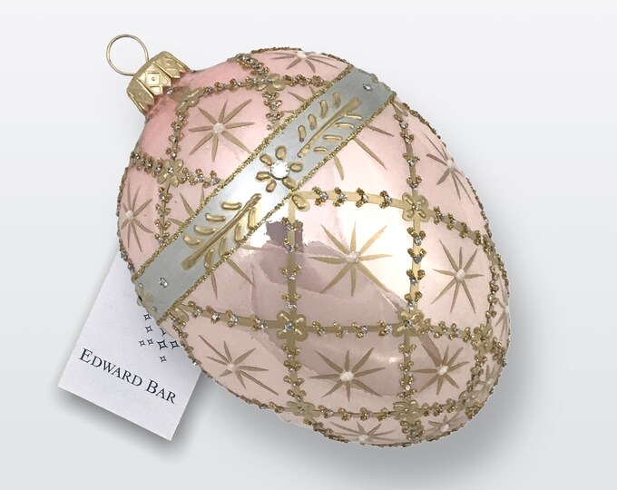 Powder Pink Egg, Royal Carriage, Glass Christmas Tree Ornaments, Handmade With Swarovski Crystals, Glass Polish Ornaments