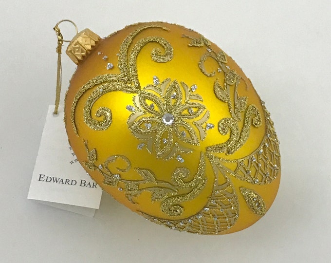 Gold Easter Egg, Pysanka, Glass Egg Ornament with Swarovski Crystals, Hand Painted Christmas Tree Decorations, Egg Faberge Style