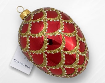 Red egg | Pine cone | Hand-blown glass Christmas tree ornament | Faberge-style egg | Glass Christmas ornaments | Baubles