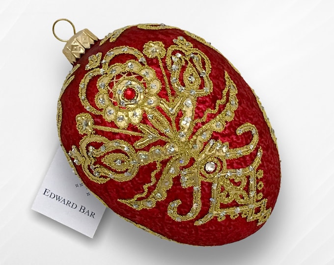 Red Egg, Parzenica Goralska, Glass Christmas Tree Ornament, With Swarovski Crystals, Handmade in Poland,