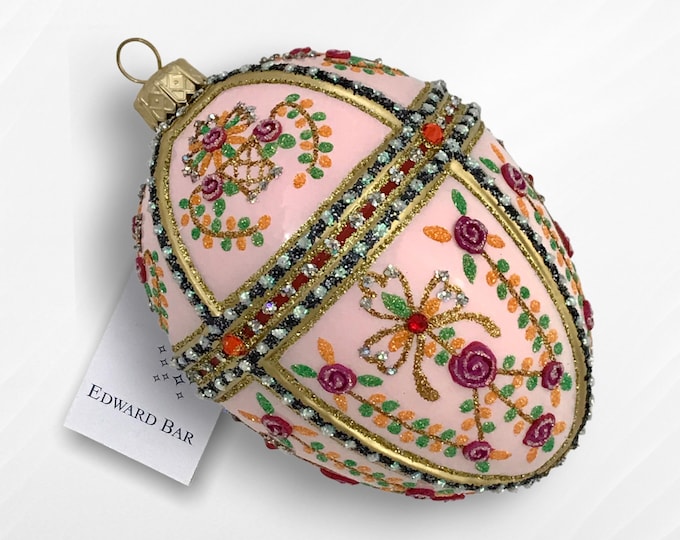 Pastel Pink Egg, Gatchina Palace, Glass Christmas Ornament With Swarovski Crystals, Edward Bar, Faberge Style Tsar's Egg, Unique Gift