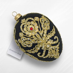 Indigo Egg, Parzenica Goralska, Glass Christmas Tree Ornament, With Swarovski Crystals, Handmade in Poland,