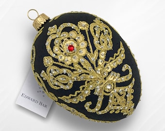 Black egg | Parzenica | Christmas bauble | Handmade glass ornament | Christmas tree ornaments | Regional style eggs