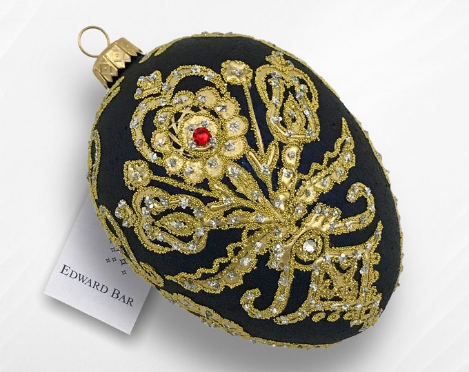 Indigo Egg, Parzenica Goralska, Glass Christmas Tree Ornament, With Swarovski Crystals, Handmade in Poland,