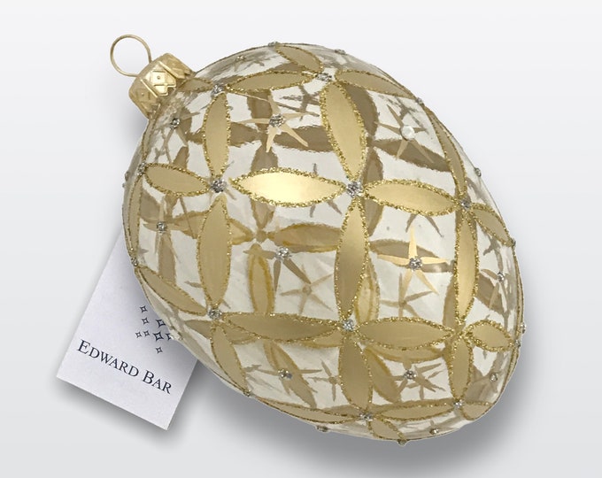 Transparent Egg, Little Stars, Swarovski Crystals, Glass Christmas Ornament, Faberge Style, Handmade Decorated, Polish Glass Traditional