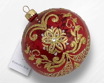 Red Transparent Ball, Pysanka, Glass Ornament, Glass Christmas Tree Decorations, Hand-Blown Glass, Modern Christmas Tree Ornaments