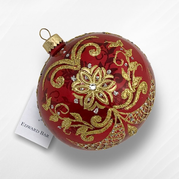 Red Transparent Ball, Pysanka, Glass Ornament, Glass Christmas Tree Decorations, Hand-Blown Glass, Modern Christmas Tree Ornaments