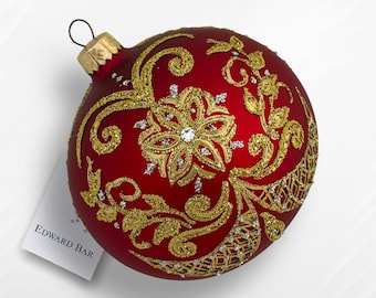Red Bauble, Easter Egg, Hand-decorated Round Bauble, Glass Christmas Tree Ornament