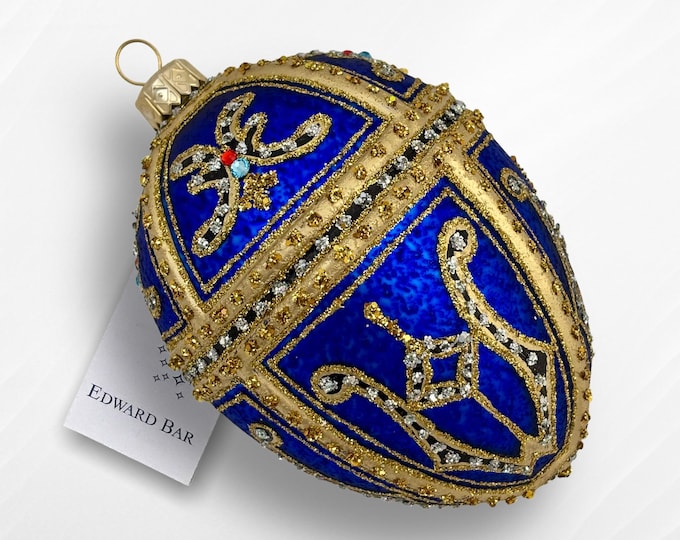 Luxury Fabergé Style Glass Egg Ornament "Kate", Hand-Painted Christmas Bauble, Beaded Easter Decoration, Edward Bar Collection