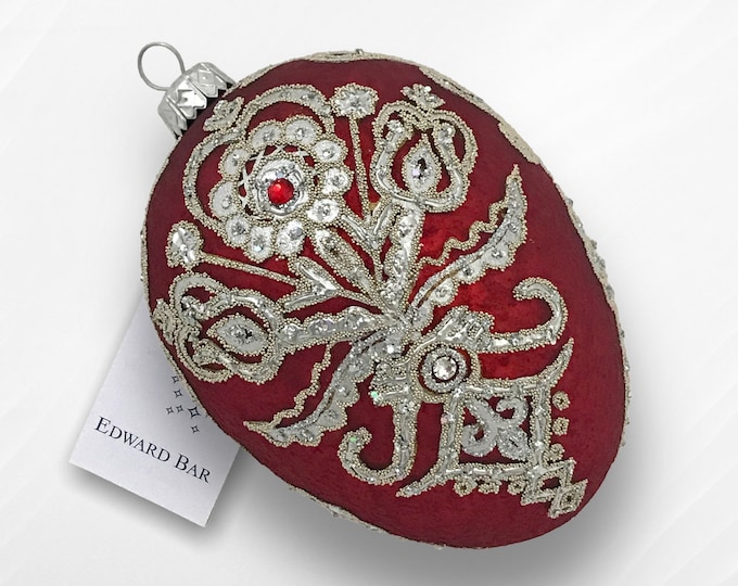 Red Egg, Parzenica Goralska, Glass Christmas Tree Ornament, With Swarovski Crystals, Handmade in Poland