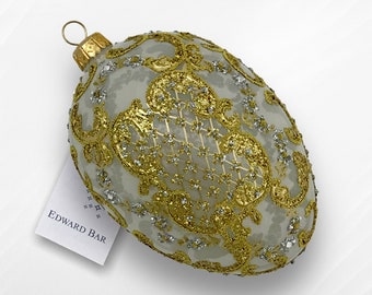 Transparent pearl egg | Ornamental | Hand-blown glass Christmas tree ornament | Faberge-style egg | Tsarist Christmas baubles