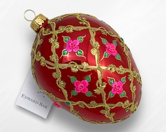 Egg, red pearl | Wild Rose | Christmas bauble | Hand-blown glass ornament | Christmas tree ornaments | royal egg