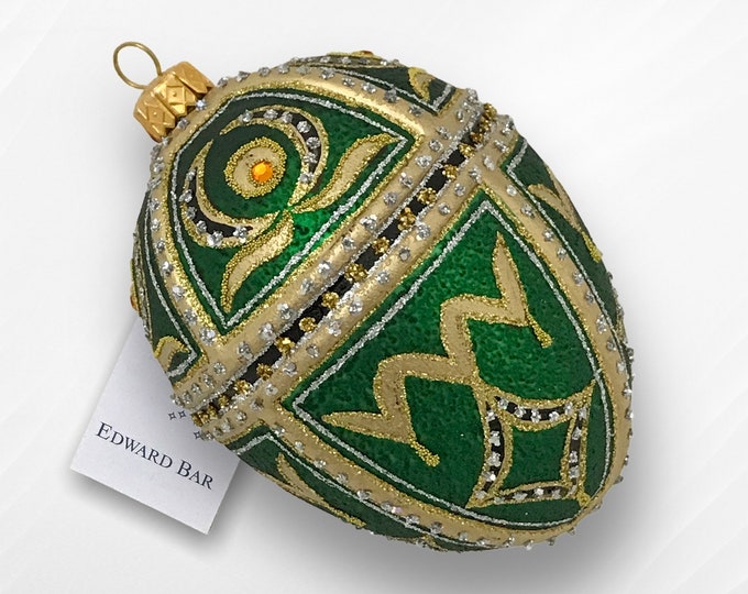 Green Egg, Tsar Alex, Glass Christmas Tree Ornaments, Collectible Bauble, Egg Ornaments, Egg Faberge Style, Imperial Collection