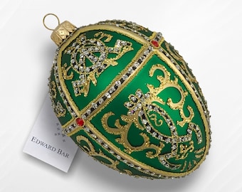Green Egg | Oriental | Hand-blown glass ornament | Christmas decorations | Imperial Egg | Faberge style