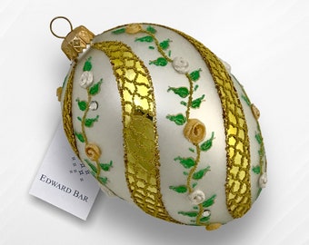 Spiral Rose, Christmas bauble, hand-blown glass ornament, Christmas decorations, Tsarist egg, Easter egg, Fabergé-style egg