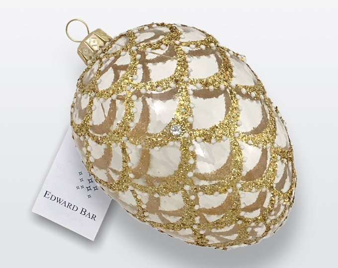Transparent Egg, Cone, Glass Christmas Ornaments with Swarovski Crystals, Handmade in Poland, Easter Eggs