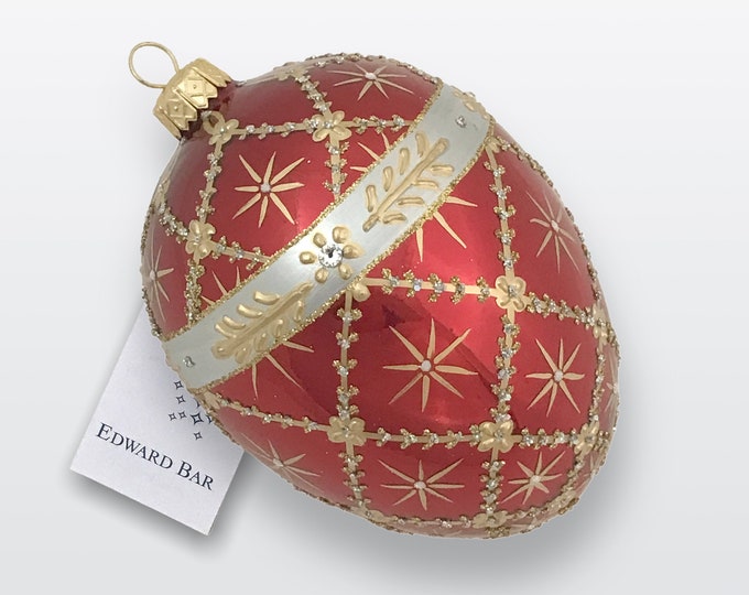 Red Egg, Royal Carriage, Faberge Style, Glass Christmas Tree Ornaments, Handmade With Swarovski Crystals,Faberge Style Tsar's Eggs