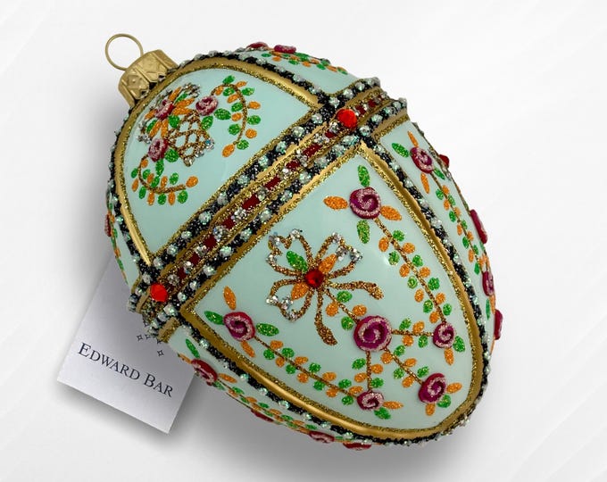 Pastel Blue Egg, Gatchina Palace, Glass Christmas Ornament With Swarovski Crystals, Faberge Eggs Style, Faberge Style Tsar's Egg, Handmade