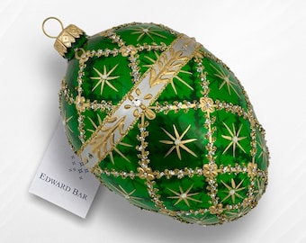 Green Transparent Egg, Royal Carriage, Glass Christmas Tree Ornaments, Handmade With Swarovski Crystals, Edward Bar Ornaments