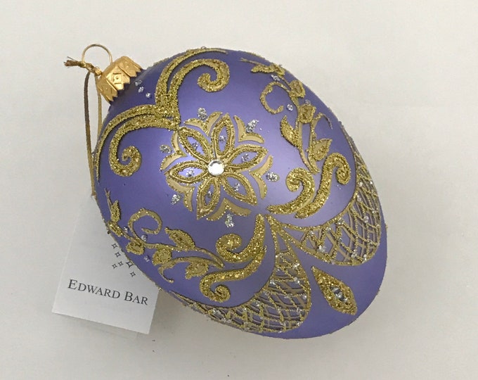 Lilac Egg, Pysanka, Glass Christmas Ornaments With Swarovski Crystals, Handmade, Edward Bar