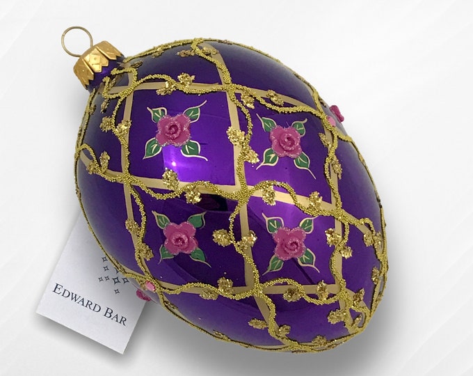 Violet Egg, Wild Rose, Glass Christmas Ornaments Whit Swarovski Crystals, Faberge Style Egg, Royal Gift, Handmade in Poland,