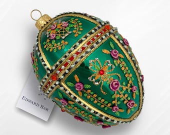 Green Sea Egg, Gatchina Palace, Glass Christmas Ornament With Swarovski Crystals,Faberge Eggs Style,Polish Glass Handmade