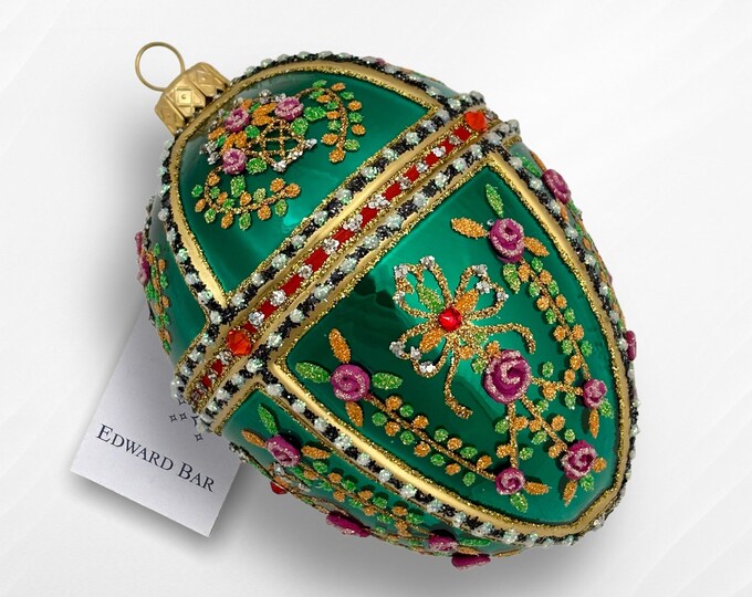 Green Sea Egg, Gatchina Palace, Glass Christmas Ornament With Swarovski Crystals,Faberge Eggs Style,Polish Glass Handmade