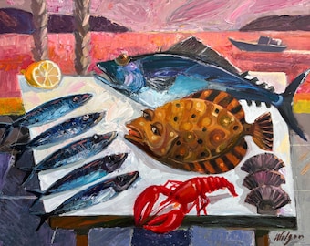 Expressive Seafood Still Life – Custom Made Oil Painting