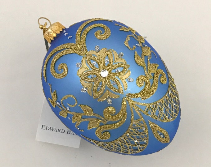 Blue Egg, Pysanka, Glass Christmas Ornaments With Swarovski Crystals, Christmas Decoration, Winter Home Decor