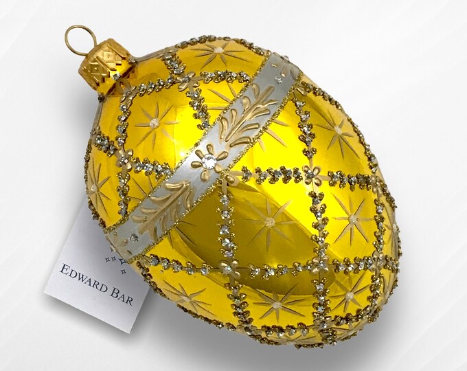 Golden Egg, Royal Carriage, Glass Christmas Tree Ornaments, Handmade With Swarovski Crystals, Glass Polish Ornaments, Edward Bar Ornaments