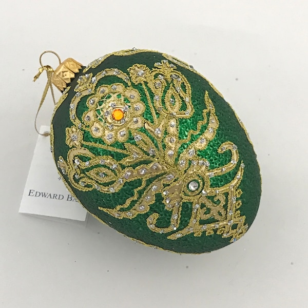 Green Egg, Parzenica Goralska, Glass Christmas Tree Ornament, With Swarovski Crystals, Handmade in Poland,