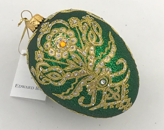 Green Egg, Parzenica Goralska, Glass Christmas Tree Ornament, With Swarovski Crystals, Handmade in Poland,