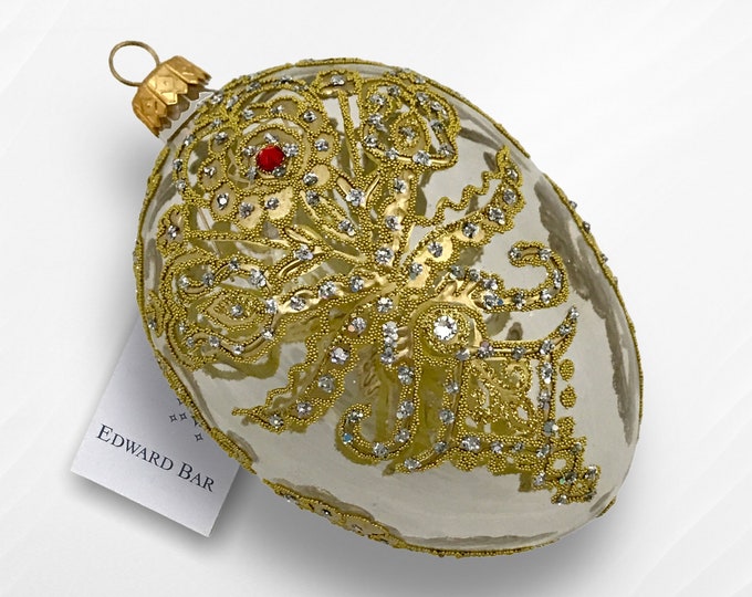 Transparent Egg, Parzenica Goralska, Glass Christmas Tree Ornament, Egg Ornament with Swarovski Crystals, Handmade in Poland, Faberge Style