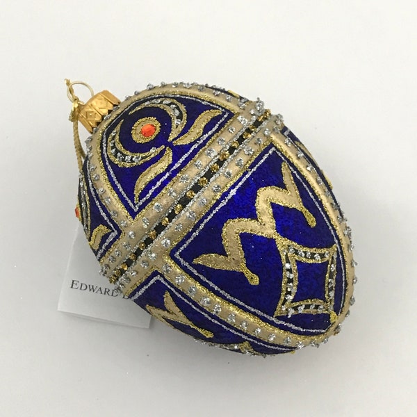 Sapphire Egg, Tsar Alex, Glass Christmas Tree Ornaments, Collectible Bauble, Egg Ornaments, Egg Faberge Style, Imperial Collection