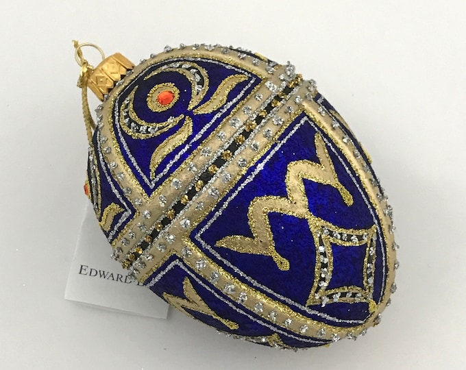 Sapphire Egg, TSAR ALEX, Glass Christmas Tree Ornaments, Handmade In Poland