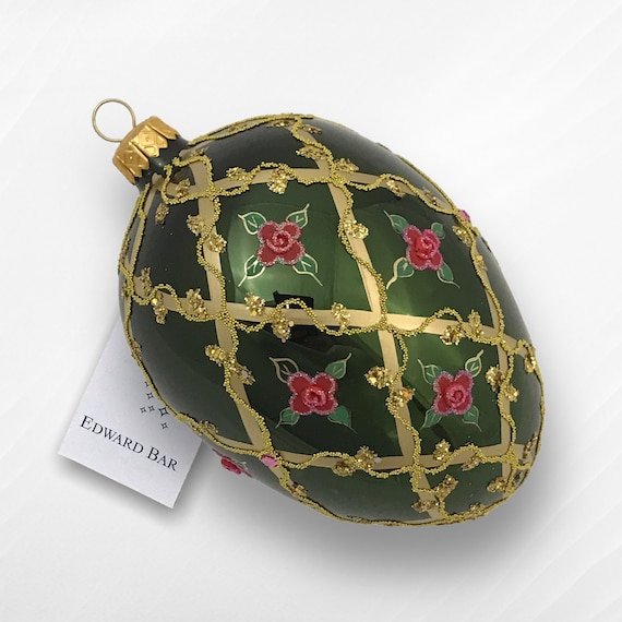 HANDMADE Rose Fabrege egg Ornament ＆ Royal Jewelry 24kGOLD 5ct SwaroskiRose Jeweled egg ＆ Faberge egg Russian Jewelry Necklace ＆ 2ct Diamond Bracel Crystals rose Swarovski beads cabochon parrot handmade egg - JO
