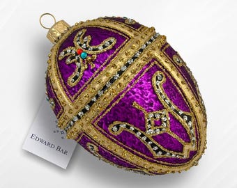 Ekskluzywna Bombka Jajko w Stylu Fabergé | Kate | Ręcznie Dekorowana | Szklana, Bogato Zdobiona Kryształkami | Edward Bar