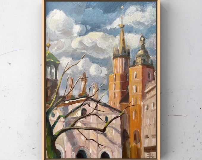 Original Oil Painting | Krakow Church Tower | Cityscape Art | Polish Art | Hand-Painted City View