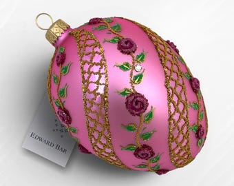 Jajko różowe | Spiralna Róża | Szklana ozdoba choinkowa | Bombka kolekcjonerska