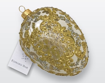 Transparent egg | Ornamental | Hand-blown glass Christmas tree ornament | Faberge-style egg | Tsarist Christmas baubles