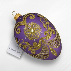 Lilac Egg, Pysanka, Glass Egg Ornament with Swarovski Crystals, Hand Painted Christmas Tree Decorations, Egg Faberge Style