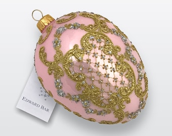 Powder Pink Egg, Ornamental, Glass Christmas Tree Ornament With Swarovski Crystals, Handmade in Poland, Faberge Style Egg, Royal Gift